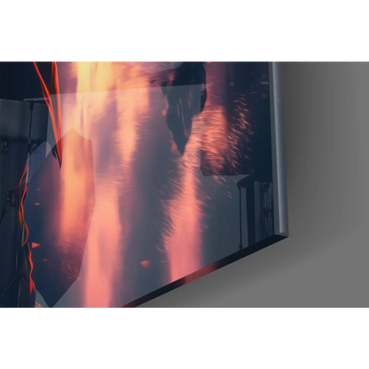 Vibrant fiery sparks on sleek thin-framed TV wall art print