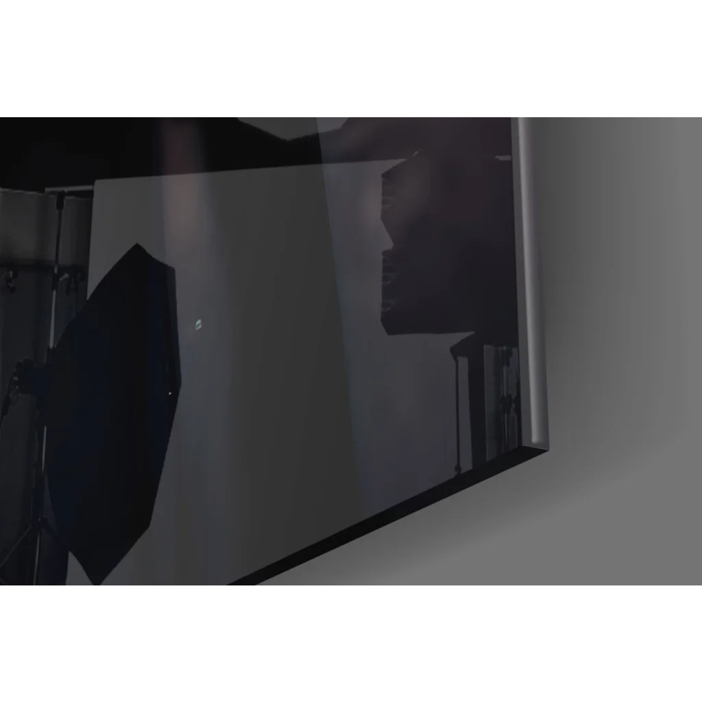 Cyberpunk hooded mask glass wall art with glowing red eyes