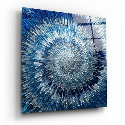 Radiant Blue Silver Burst Glass Wall Art Panel | Insigneart USA | vintageantiquesgifts.com