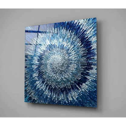 Radiant Blue Silver Burst Glass Wall Art Panel | Modern Wall Art Decor | vintageantiquesgifts.com
