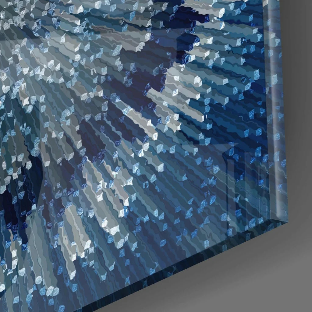 Radiant Blue Silver Burst Glass Wall Art Panel | Glass Wall Art Print | vintageantiquesgifts.com