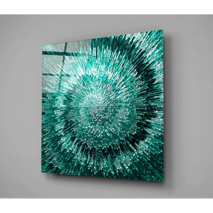 Stunning Teal Burst Glass Wall Art Panel | Glass Wall Art Print | vintageantiquesgifts.com