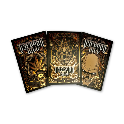 Three metallic gold and black art prints from Cypress Hill Black Sunday set