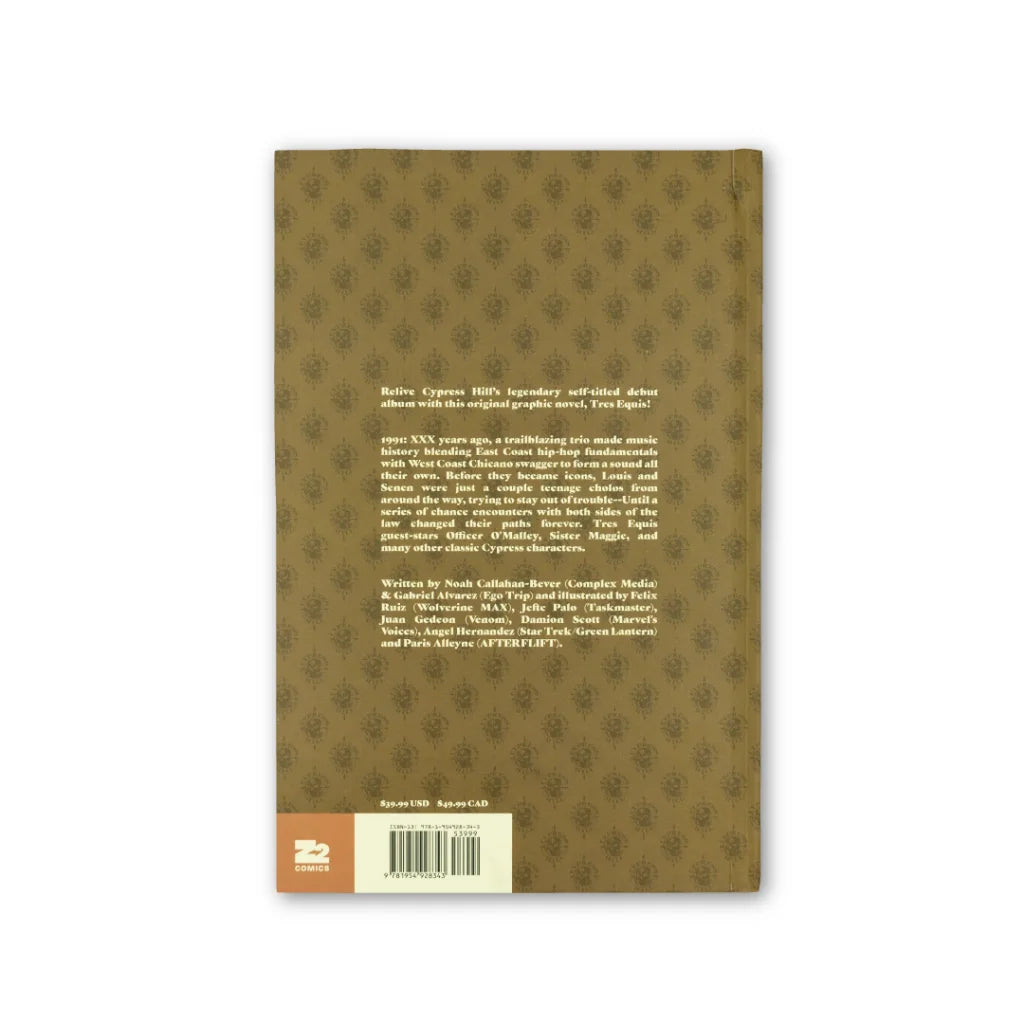 Brown patterned notebook with barcode, orange corner, Cypress Hill Graphic Novel by Ramon Villalobos hardcover