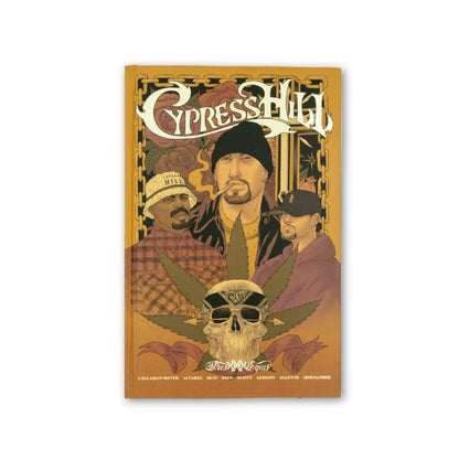 Cypress Hill Graphic Novel by Ramon Villalobos hardcover poster with colorful band members, marijuana leaves, and skull design