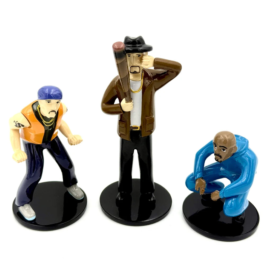 Stylized collectible figurines of men with unique outfits for Cypress Hill Juan Gedeon Ricardo Lopez Ortiz box set
