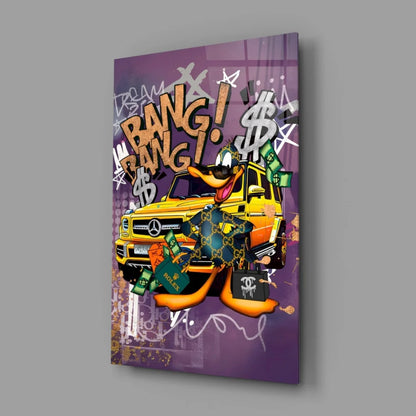 Luxury Duck Graffiti Canvas Wall Art with Mercedes and Cash | Glass Wall Art Print | vintageantiquesgifts.com