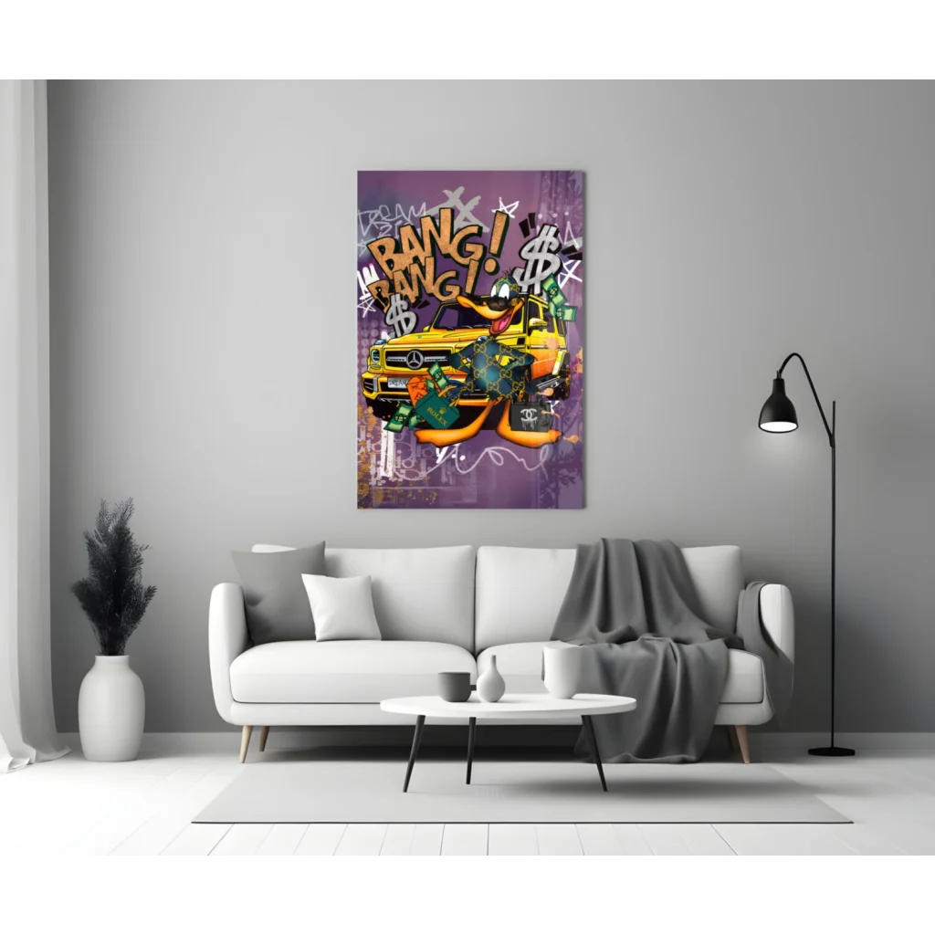 Luxury Duck Graffiti Canvas Wall Art with Mercedes and Cash | Modern Wall Art Decor | vintageantiquesgifts.com