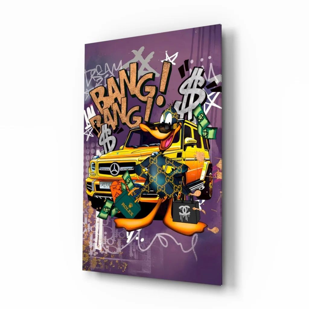 Luxury Duck Graffiti Canvas Wall Art with Mercedes and Cash | Insigneart USA | vintageantiquesgifts.com