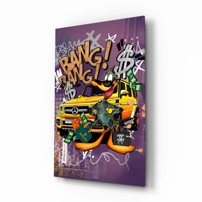 Luxury Duck Graffiti Canvas Wall Art with Mercedes and Cash | Insigneart USA | vintageantiquesgifts.com
