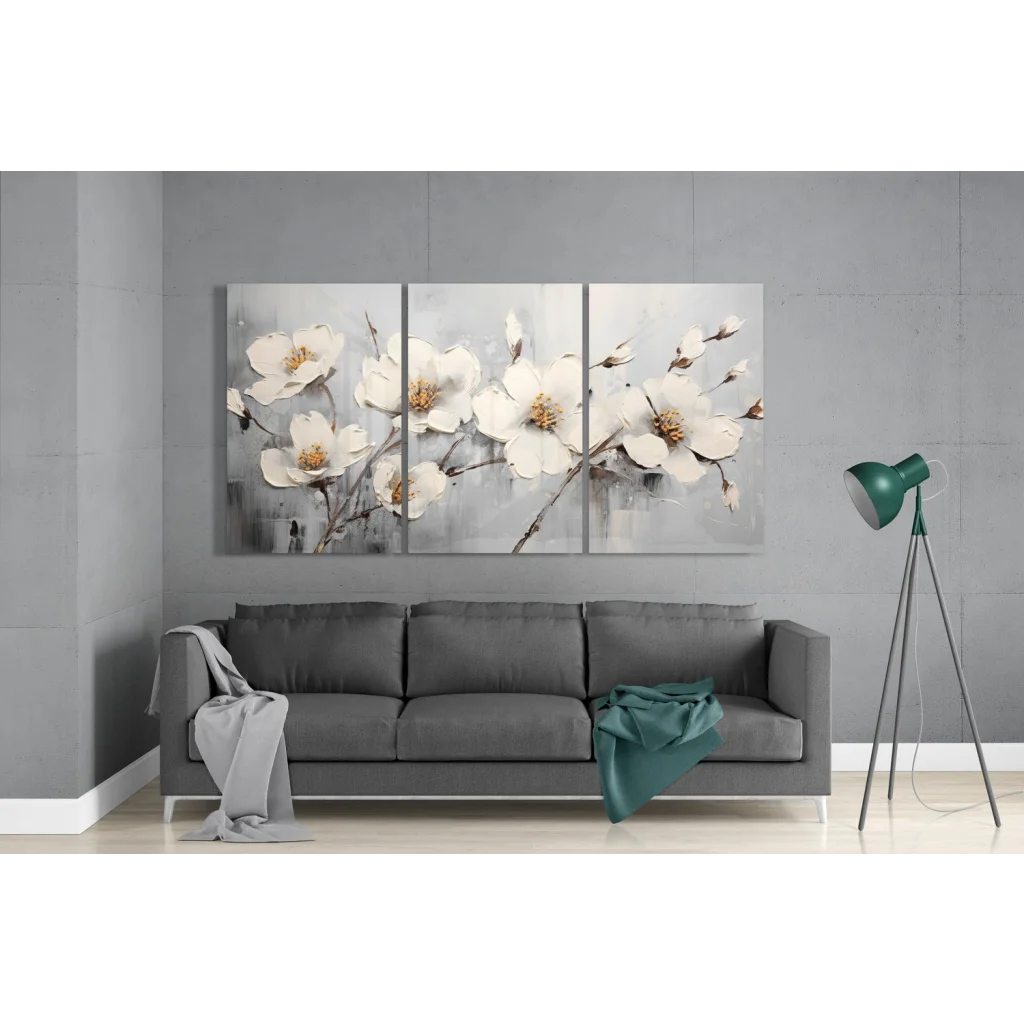 Stunning White Blossom Glass Wall Art in Silver and Gold | Modern Wall Art Decor | vintageantiquesgifts.com
