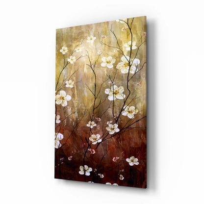Stunning blossom wall art canvas with gold brown gradient
