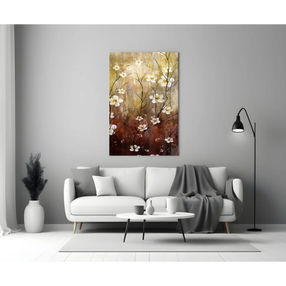 Stunning blossom wall art canvas with gold brown gradient