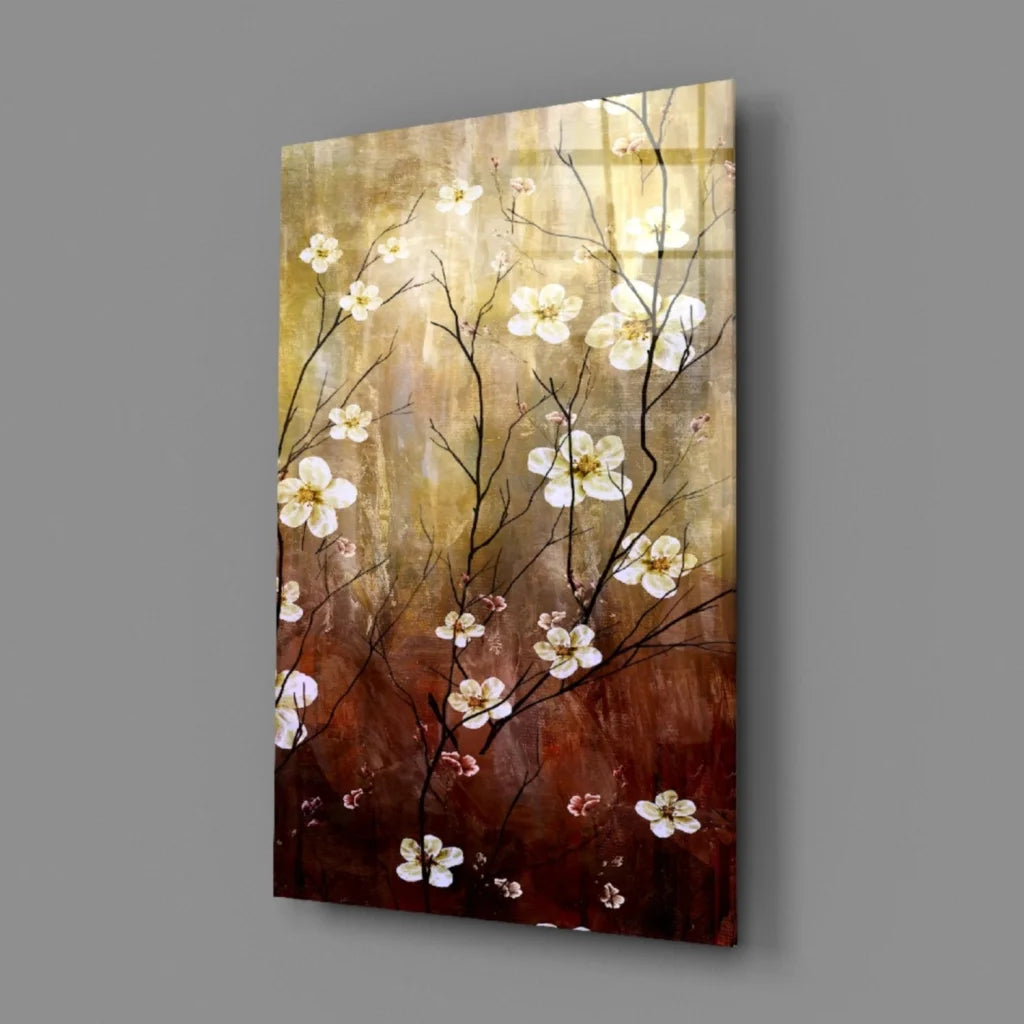 Stunning blossom canvas wall art with gold brown gradient background