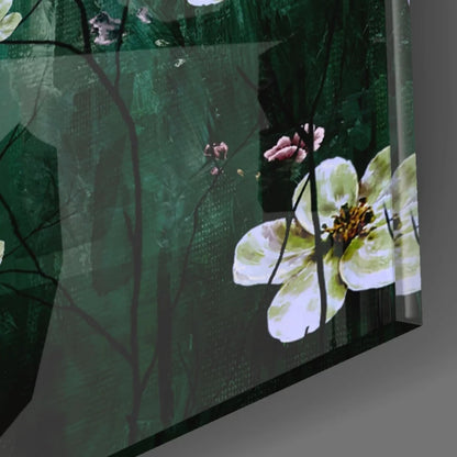 Stunning teal blossom canvas wall art with emerald botanical print