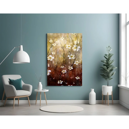 Stunning blossom wall art canvas with gold brown gradient