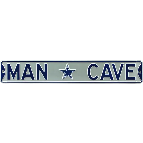 Dallas Cowboys Man Cave authentic street sign with silver metallic finish