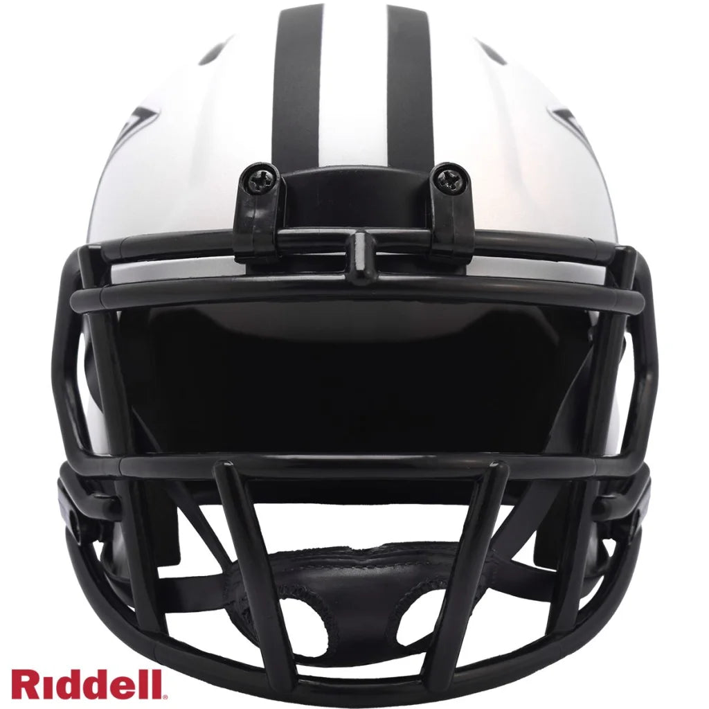Sleek silver and black Riddell mini football helmet features bold Dallas Cowboys star design