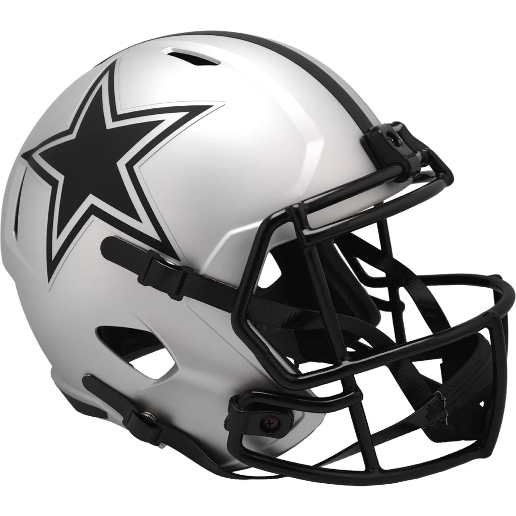 Silver black Dallas Cowboys replica football helmet with star and faceguard