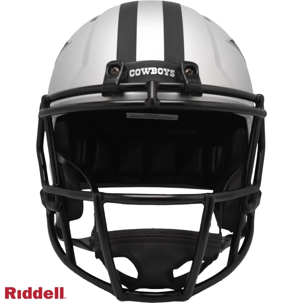 Silver black Dallas Cowboys replica football helmet with Riddell logo