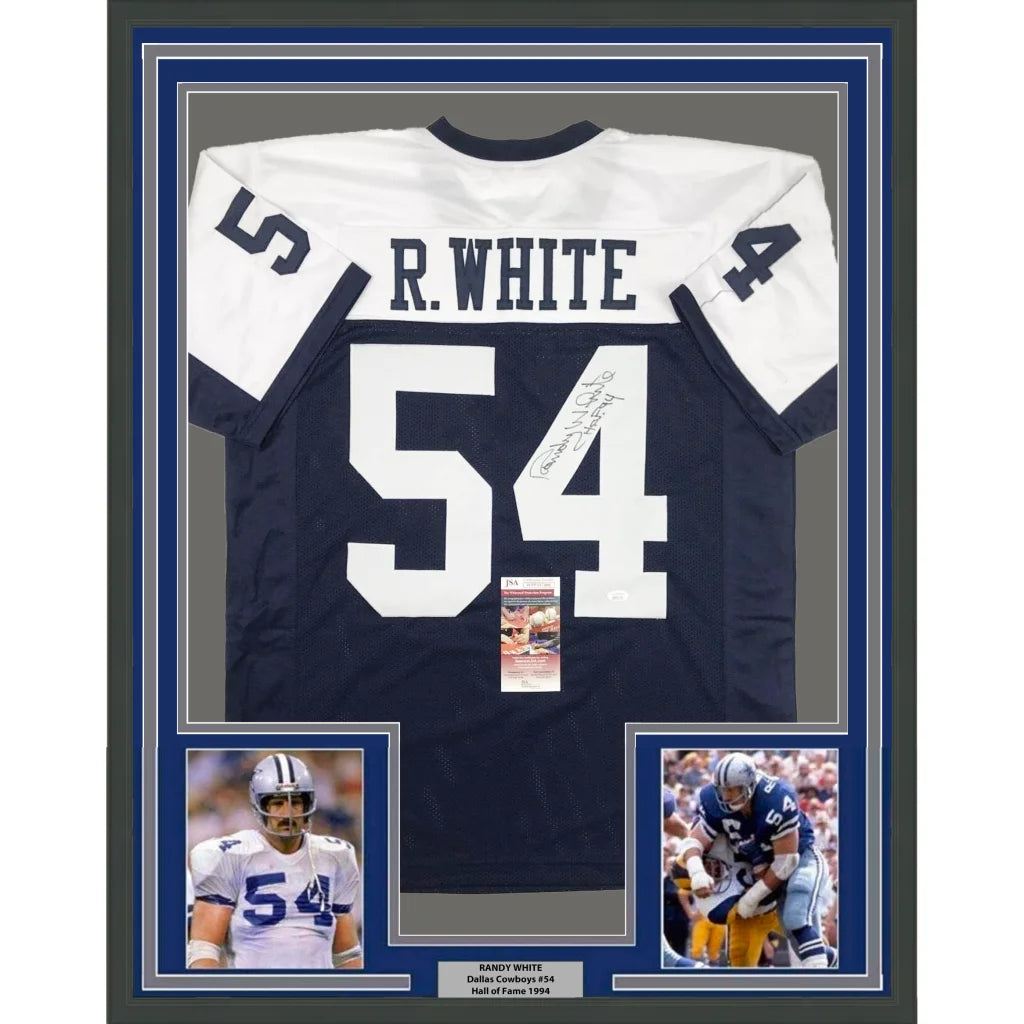 Framed Dallas Cowboys autographed blue white jersey