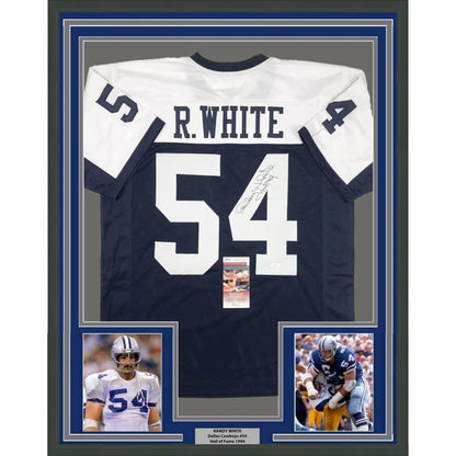 Framed Dallas Cowboys autographed blue white jersey