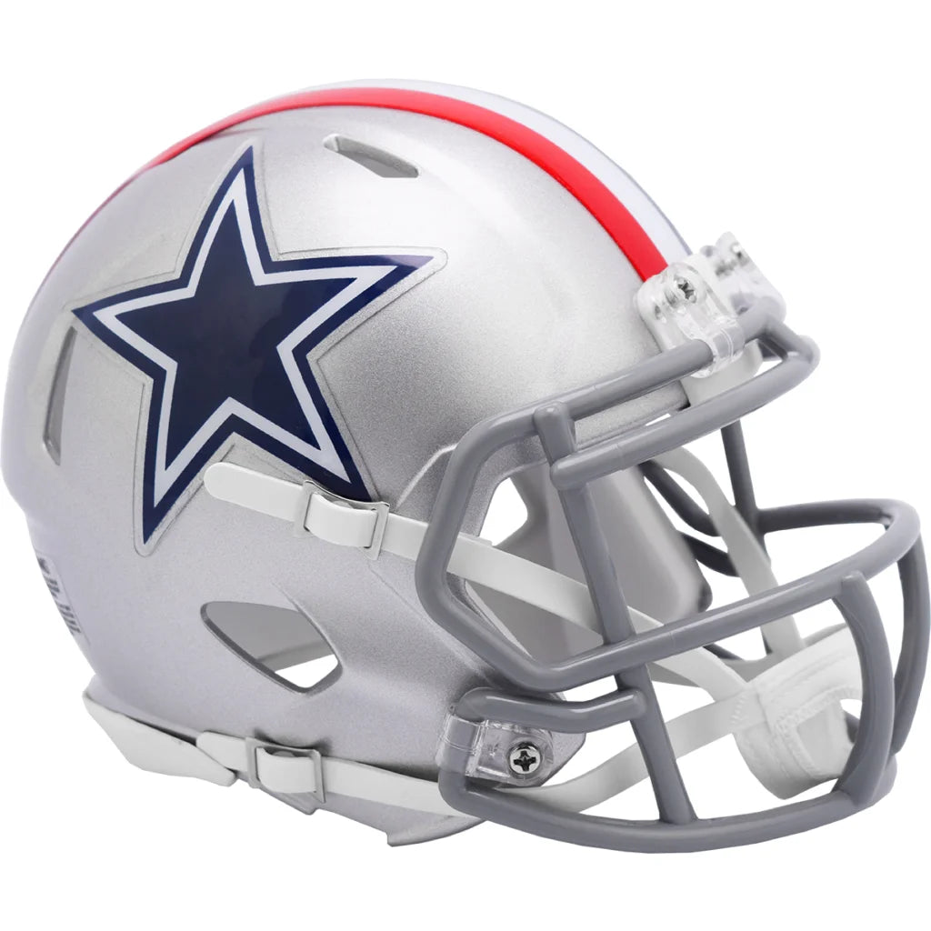 Silver Dallas Cowboys speed mini helmet with navy star and red stripe