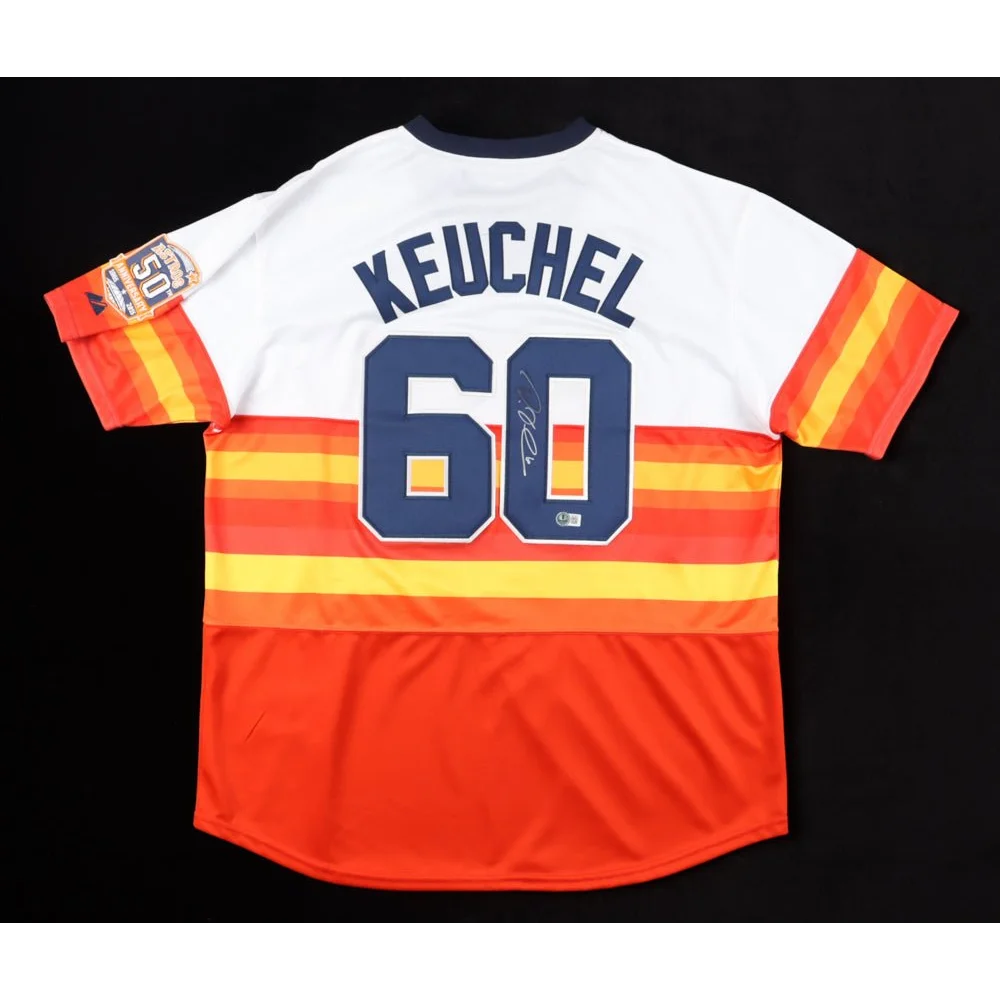 Signed Dallas Keuchel Houston Astros jersey with 50th anniversary patch for collectors