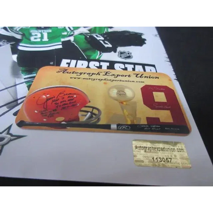 Dallas Stars Jason Robertson signed collectible card with football helmet, trophy, and bat