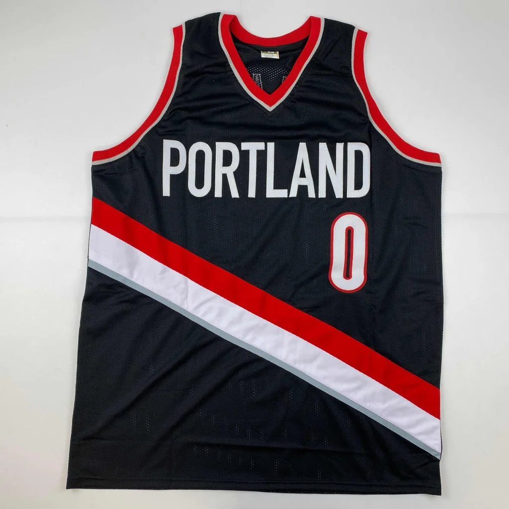 Damian Lillard signed black Portland jersey with red accents