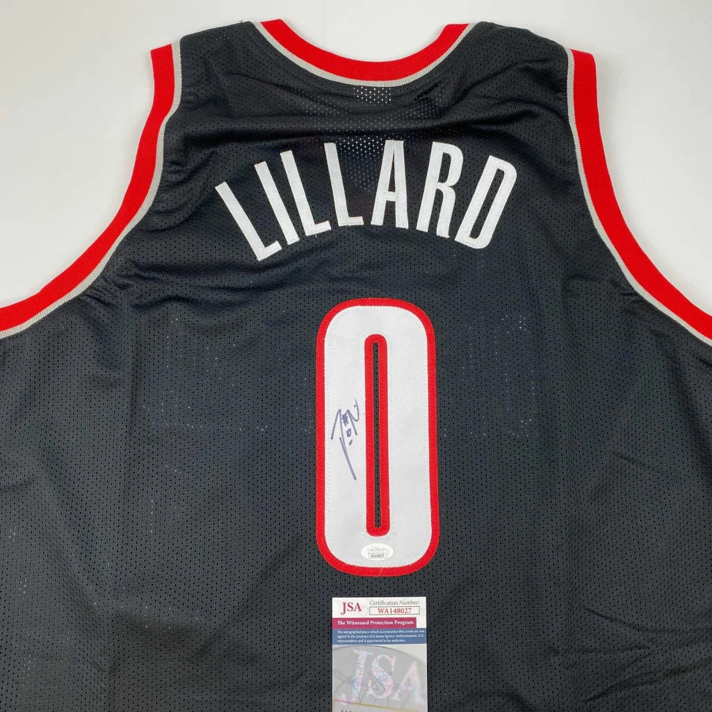Damian Lillard signed black and red jersey with number 0