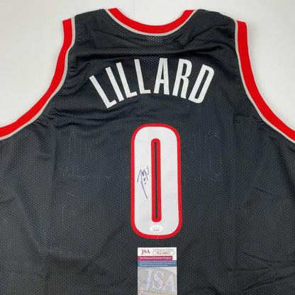 Damian Lillard signed black and red jersey with number 0