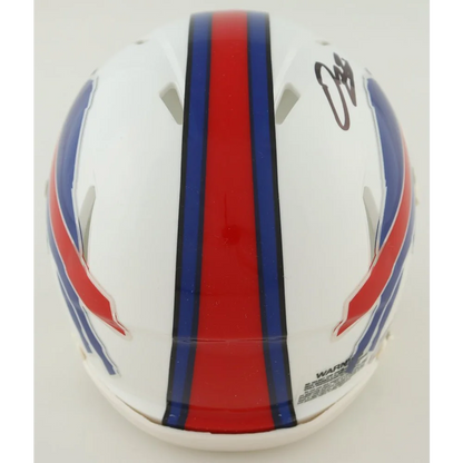 White Bills Speed Mini Helmet with Red Blue Stripes and Damien Harris Signature