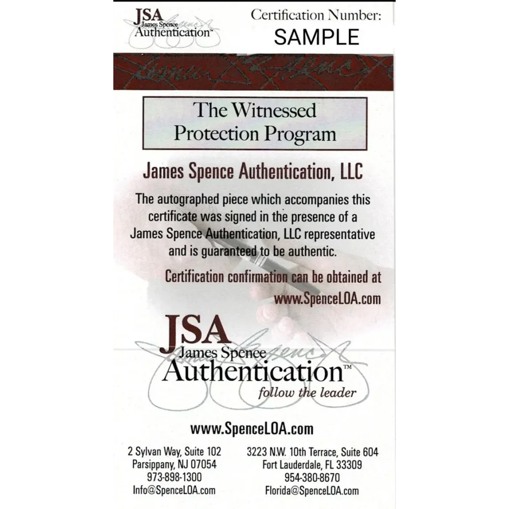 Authenticity certificate from James Spence Authentication for Damontae Kazee Atlanta Falcons autographed photo
