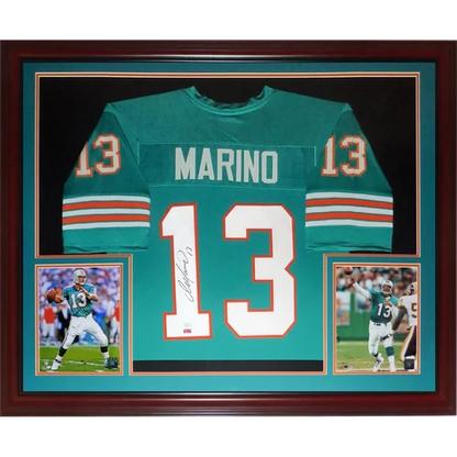 Dan Marino autographed Miami Dolphins teal deluxe framed jersey #13