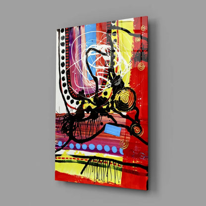 Bold red yellow black swirl abstract canvas wall art painting