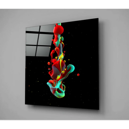 Vibrant Liquid Splash Glass Wall Art on Black Panel | Glass Wall Art Print | vintageantiquesgifts.com