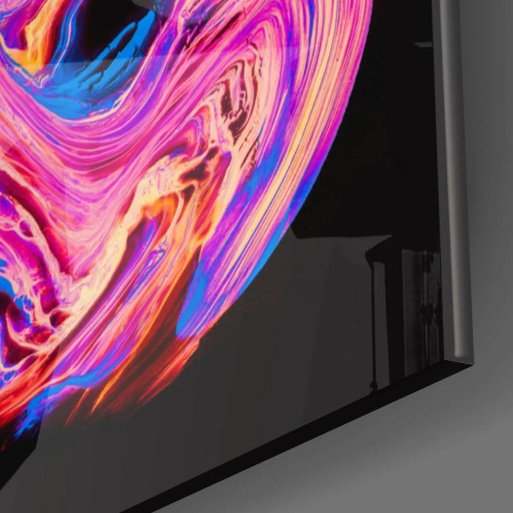 Vibrant swirl glass wall art in pink, purple, blue, orange hues