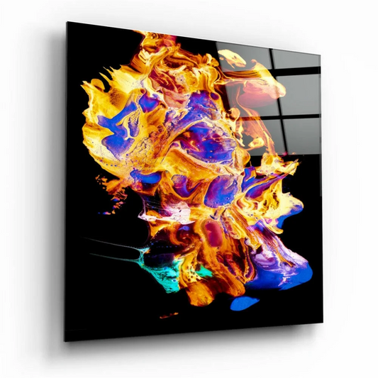 Swirling Flames Glass Wall Art in Vibrant Gold and Purple | Insigneart USA | vintageantiquesgifts.com