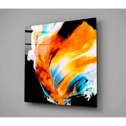 Swirling Abstract Glass Wall Art Panel in Blue and Orange | Glass Wall Art Print | vintageantiquesgifts.com