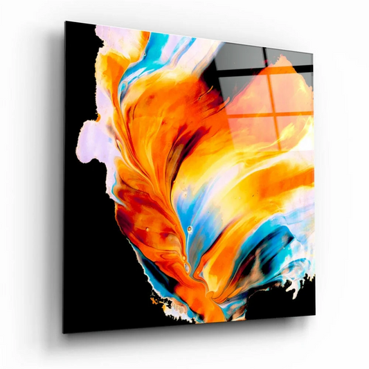 Swirling Abstract Glass Wall Art Panel in Blue and Orange | Insigneart USA | vintageantiquesgifts.com