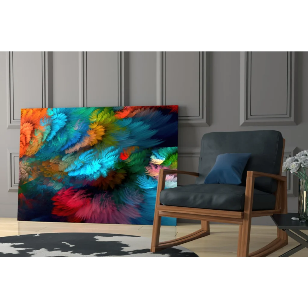Vibrant swirling colors abstract canvas wall art in bold blue orange red green hues