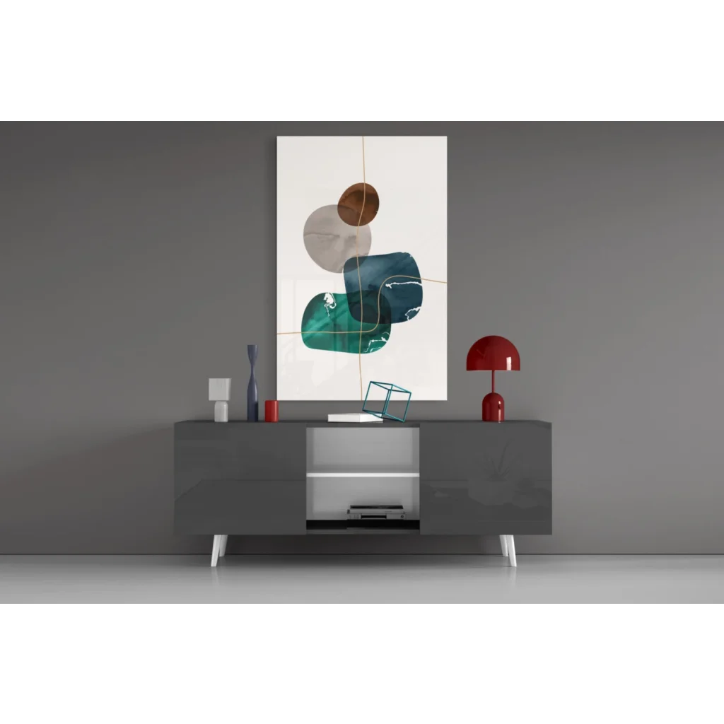 Stunning teal and bronze glass wall art with gold accents