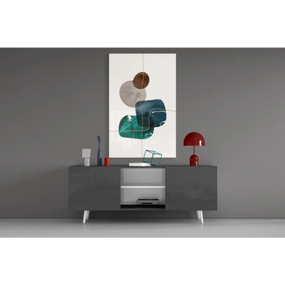 Stunning teal and bronze glass wall art with gold accents