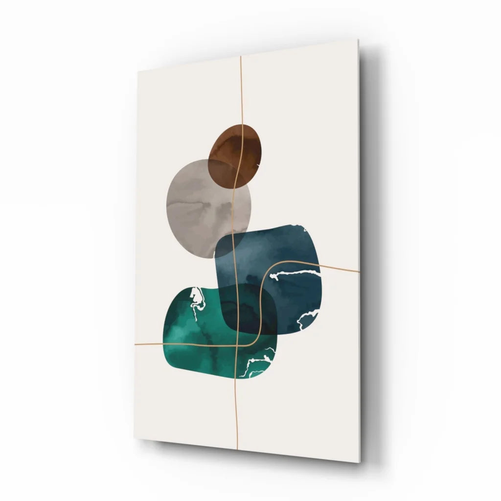 Stunning teal and bronze glass wall art with gold accents