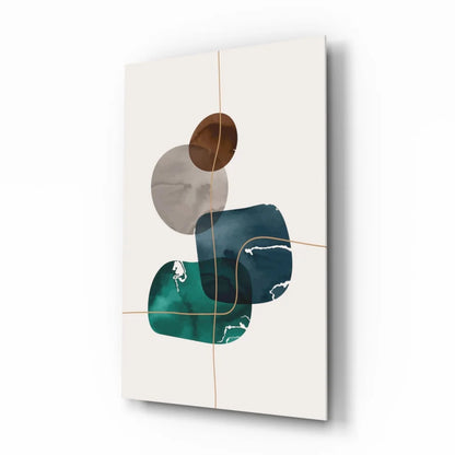 Stunning teal and bronze glass wall art with gold accents