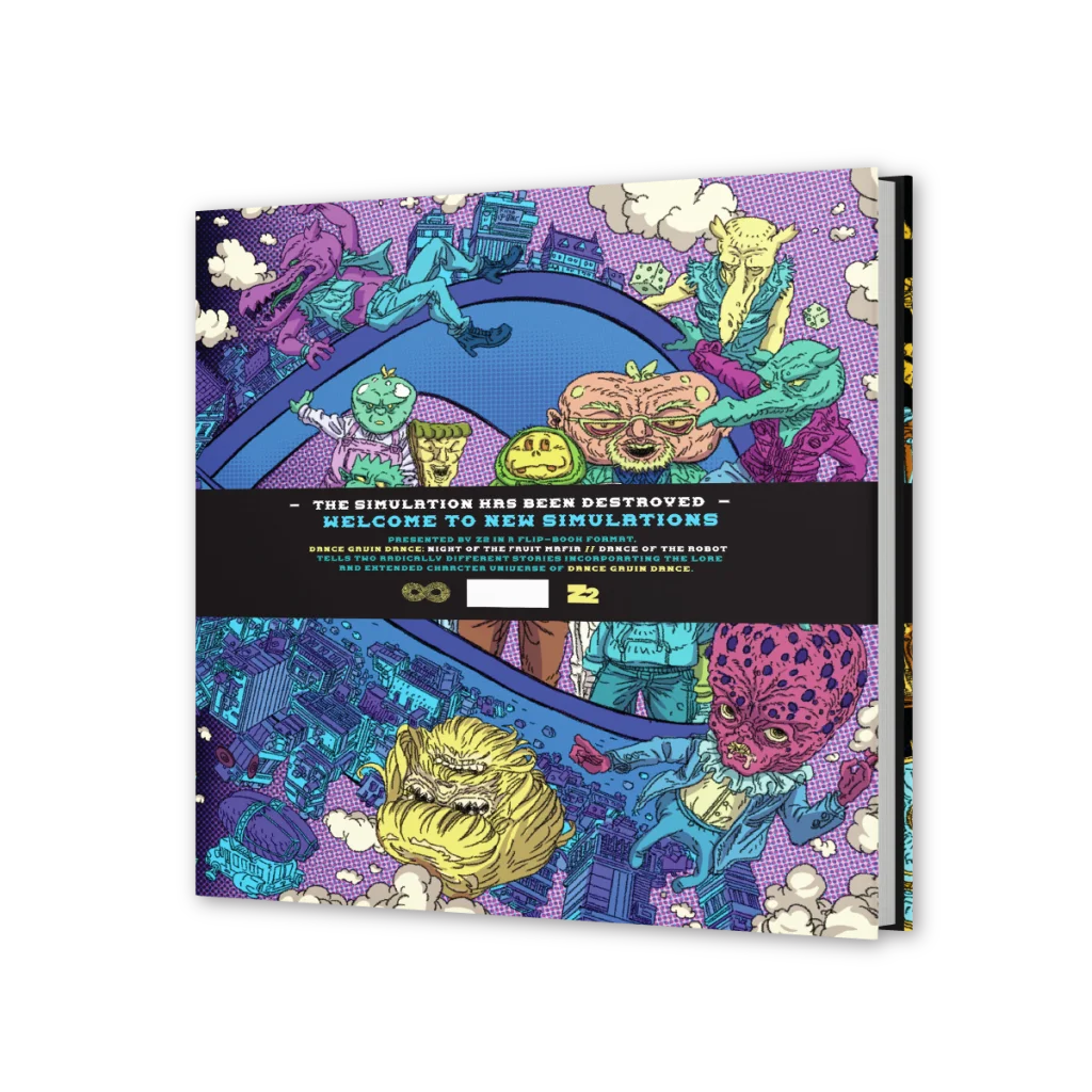 Vibrant psychedelic Dance Gavin Dance graphic novel hardcover with dark humor title