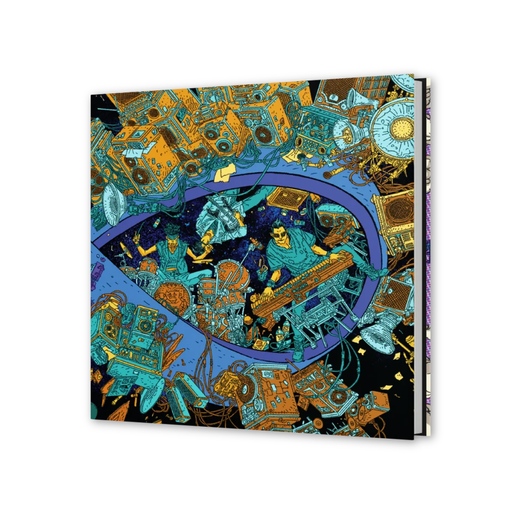 Blue and gold spiral Dance Gavin Dance notebook with intricate designs