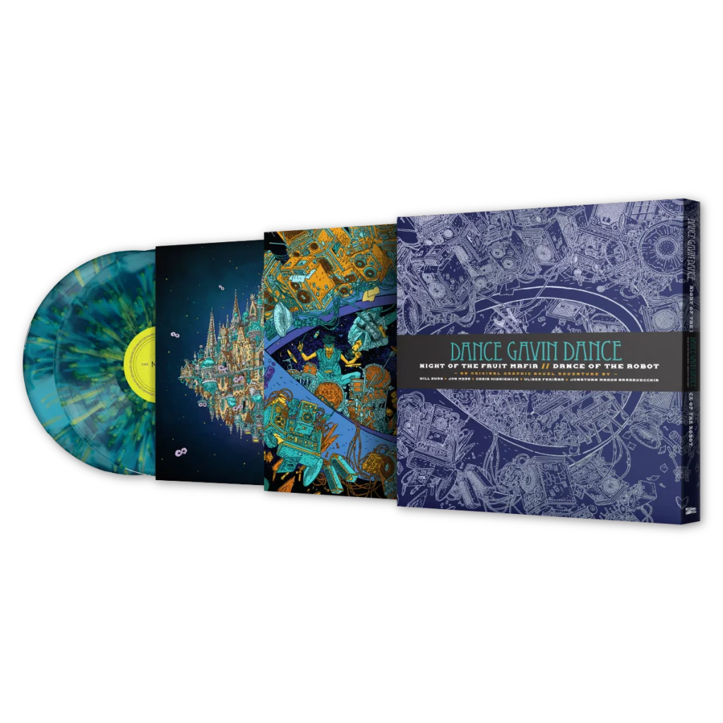 Signed Dance Gavin Dance Pantheon vinyl with cosmic blue-green art