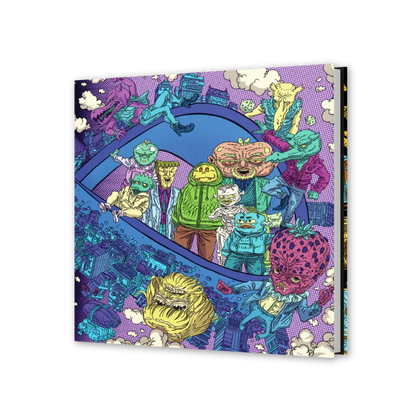 Purple Dance Gavin Dance bear plushie with green blue accents